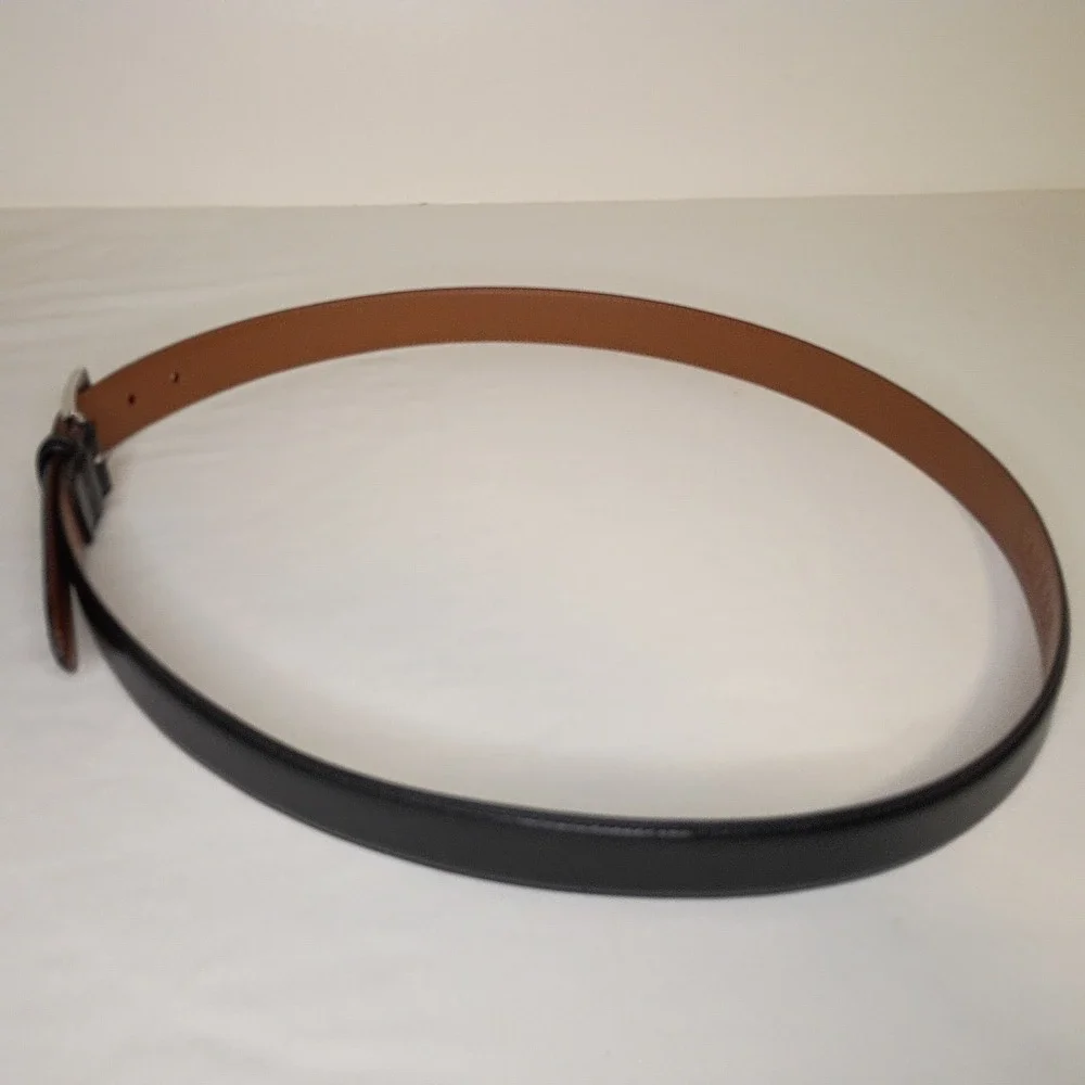 Lauren Ralph Lauren Dress Belt Size 42 Solid Black Leather Silver Buckle 1